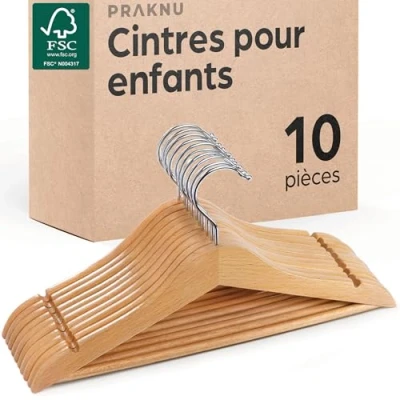 Afbeelding van Kinderkleerhangers van robuust hout, 10 stuks, natuurlijk beukenhout, ideaal voor het opbergen kinderkleding