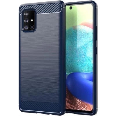 Afbeelding van Cadorabo Hoesje geschikt voor Samsung Galaxy A71 5G in BRUSHED BLAUW Beschermhoes van flexibel TPU siliconen roestvrij staal carbonvezel look Case Cover
