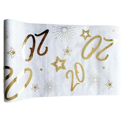 Afbeelding van Tralala Fêtes© Tafelloper voor 20e verjaardag lint tafelopzetstuk goud niet geweven chique decoratie wit en glanzende rol 31,5 x 500 cm (20 jaar)