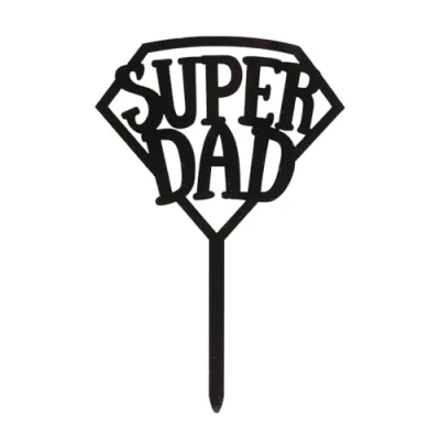 Afbeelding van dekora Vaderdagtaartdecoratie &quot;Super Dad&quot; Taartdecoratie geschikt voor contact met levensmiddelen Kunststof topper het versieren van taarten of cakes Zwart Afmetingen