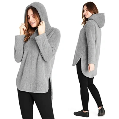 Afbeelding van CityComfort Damestrui met capuchon, warme en zachte fleecejas voor dames tieners, wintertrui grijs.