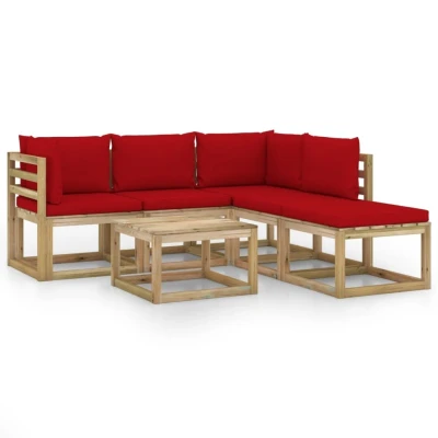 Afbeelding van 6 delige Loungeset met rode kussens
