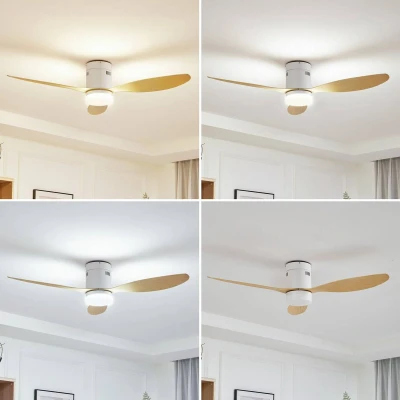 Afbeelding van Lucande Plafondventilatoren met verlichting CCT 1licht Ijzer, acryl, ABS H: 29 cm wit, hout Inclusief lichtbron