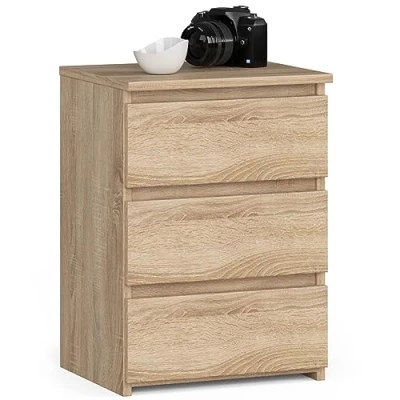 Afbeelding van AKORD CL 3 nachtkastje met laden, voor woonkamer, slaapkamer, kantoor, modern functioneel design, B 40 x H 57 D 35 cm, gewicht 26 kg, Sonoma eiken