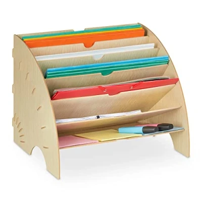 Afbeelding van Relaxdays brievenbak 6 vakken documentenhouder bureau organizer sorteerbak brieven bruinen
