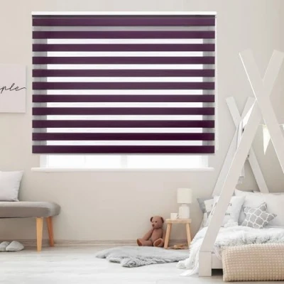 Afbeelding van Blindecor Lira rolgordijn dag/nacht, dubbellaagse stof, kleur paars, zebra, 100 x 180 cm (breedte hoogte) Afmetingen van de stof 97 175 Stijlvolle rolgordijnen