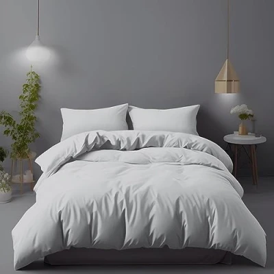 Afbeelding van LivinEase Beddengoed van geborstelde microvezel, 240 x 220 cm, 100 g/m², zilver, dekbedovertrek cm met 2 kussenslopen (65 65 cm), superzacht, duurzaam, hypoallergeen, onderhoudsvriendelijk