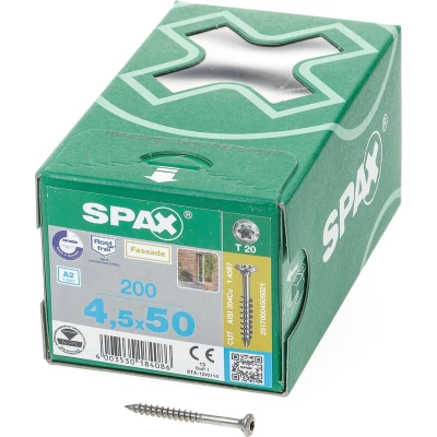 Afbeelding van Spax Spaanplaatschroef met boorpunt RVS T20 deeldraad 4.5x50mm (per 200 stuks)