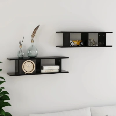 Afbeelding van vidaXL Wandschappen 2 st 75x18x20 cm bewerkt hout zwart