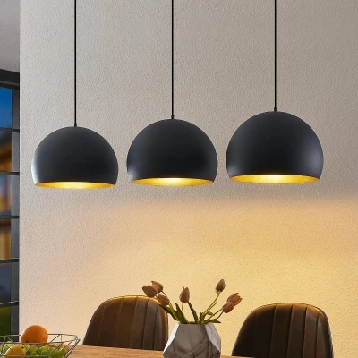 Afbeelding van Lindby hanglamp Tarjei, 146 cm lang, zwart/goud, metaal