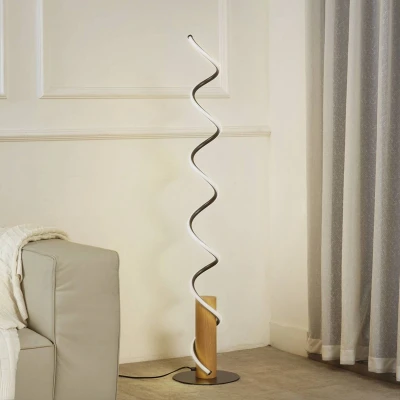 Afbeelding van Lindby LED vloerlamp Spiraali, grijs, hout, hoogte 133 cm