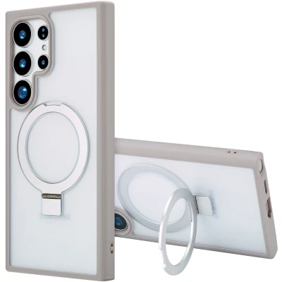 Afbeelding van Accezz Hoesje Geschikt voor Samsung Galaxy S24 Ultra Ring Stand Backcover MagSafe grijs
