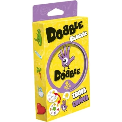 Afbeelding van Asmodee: Dobble Classic Blister Eco, mini versie, grappig kaartspel voor het hele gezin, 5 spellen, 2 8 spelers, 6+ jaar, editie in Italiaans