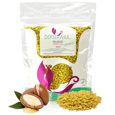 Afbeelding van Dermawax Argan Premium wax Parels 1 kg zonder waxstrips voor ontharing, Braziliaanse het hele lichaam, benen, gezicht, armen, bikinizone