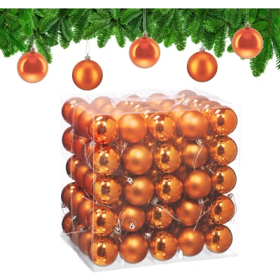 Afbeelding van Relaxdays Boule de Noël, lot Pratique 100, Plastique Robuste, pour décorer Le Sapin, diamètre : 6 cm, Orange