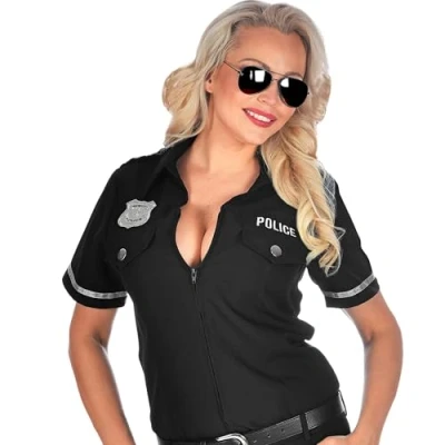 Afbeelding van Widmann Politie &amp; Detective Kostuum Uniform Shirt Agente Vrouw Zwart Small / Medium Carnavalskleding Verkleedkleding