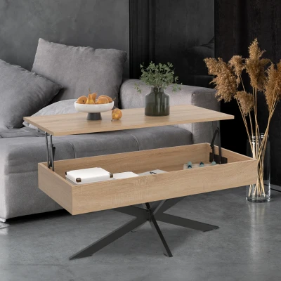 Image de Table basse rectangulaire ALIX 100 cm plateau relevable pied araignée bois et noir
