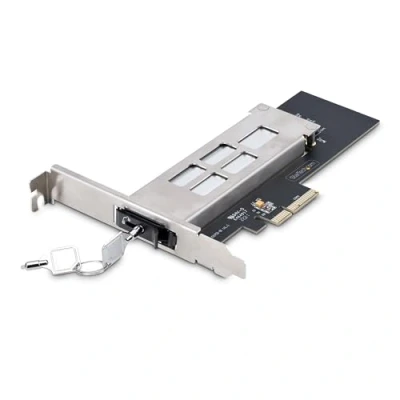 Afbeelding van StarTech.com M.2 NVMe SSD naar PCIe x4 mobiel rack met verwijderbare lade voor PCI Express uitbreidingssleuf, gereedschapsloze installatie, 4.0/3.0 schijfbay, sleutelvergrendeling