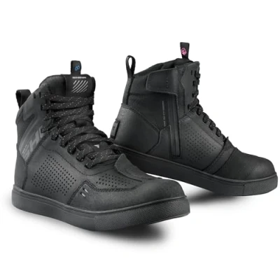 Afbeelding van SHIMA REBEL 2.0 Motorschoenen voor dames, leer, waterdicht, goedgekeurd, sneakers, enkelbescherming, ritssluiting aan de zijkant, antislipzool, zomer, traillaarzen (dames, zwart,