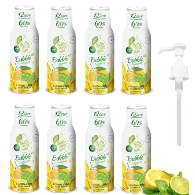 Image de FruttaMax Lot de 8 sirops fitness légers à faible teneur en glucides pour cadeau zéro sucre avec stévia 50 60 % fruits (8 x 500 ml) Citron Chaux Light)