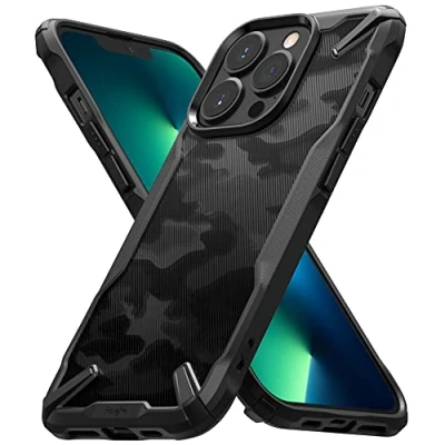 Afbeelding van Ringke Beschermhoes compatibel met iPhone 13 Pro Max [Fusion X] zwart, schokbestendig, bescherming [militaire verdediging], krasbestendig, polycarbonaat, robuust, stijf, TPU bumper, camo zwart