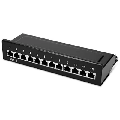 Afbeelding van kwmobile Cat6 patch paneel 12 poorts verdeler voor wandmontage en serverkast Patchpaneel 12x RJ45 aansluitingen Grijs