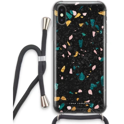 Afbeelding van Case Company® hoesje met Koord geschikt voor iPhone XS Terrazzo N10 Telefoonhoesje Zwart Extra Bescherming aan alle Kanten en Over de Schermrand
