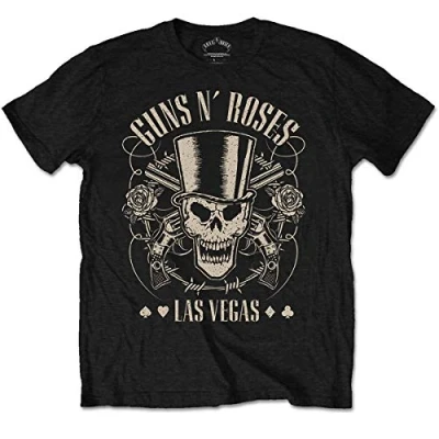 Afbeelding van Guns N&#039; Roses Top Hat, Skull &amp; Pistols Las Vegas Heren T shirt L Zwart