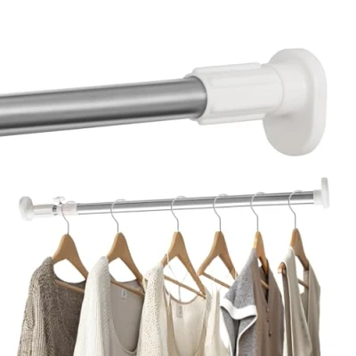 Afbeelding van Hershii Gordijnroede voor ramen en douche, uittrekbaar, ovale kop, kledingstang kasten kledingkasten, zonder boren, buisdiameter: 25,4 mm, ivoorkleurig, 40 60 cm