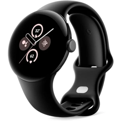 Afbeelding van Google Pixel Watch 2 met fitbit en hartslagcontrole, stressmanagement veiligheid Android smartwatch matzwarte aluminium behuizing Obsidiaan sportarmband