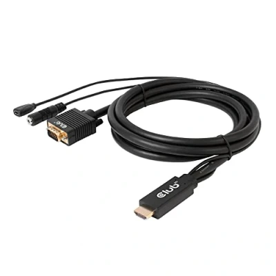 Image de Club 3D Câble adaptateur HDMI Micro USB de type B (alimentation uniquement) mâle pour HD 15 (VGA) mini phone stereo 3.5 mm 2 m support 1080p