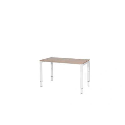 Afbeelding van Domino bureau, hoogte instelbaar (62 85cm) met 120x60cm &#039;zwevend&#039; havana/ kersen licht 25mm blad en wit (RAL9010) N poot frame.