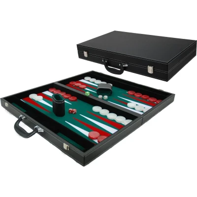 Afbeelding van Backgammonkoffer zwart ingelegd vilt XL 53x8 cm