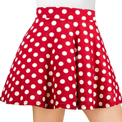 Afbeelding van DRESHOW Retro basic rok, elastisch, uitlopend, minirok, plooirok, casual, voor dames en meisjes, Mini rok Polka Dot Red