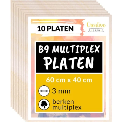 Afbeelding van Creative Deco 10 x Grote Multiplex Platen 3mm 600 400 3 mm Berkenhout Perfect voor Pyrografie, Lasersnijden, CNC, Fretwerk, Rolzaag