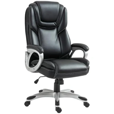 Afbeelding van HOMCOM Chaise de Bureau, Fauteuil siège d&#039;ordinateur, avec Fonction Bascule, Dossier Haut, roulettes pivotantes 360, Hauteur réglable, Noir