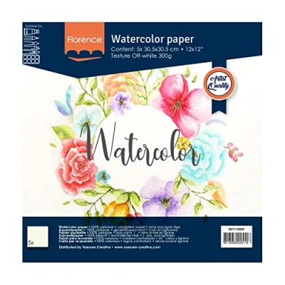 Afbeelding van Aquarelpapier Off White 30,5x30,5cm 300 grams Lichte Structuur Texture Florence 5 vellen