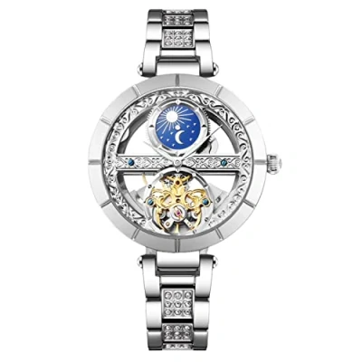 Afbeelding van RORIOS Dameshorloge, mechanisch, automatisch, dames, echt lederen armband, automatische opwinder, dameshorloges, Zilver B, armband