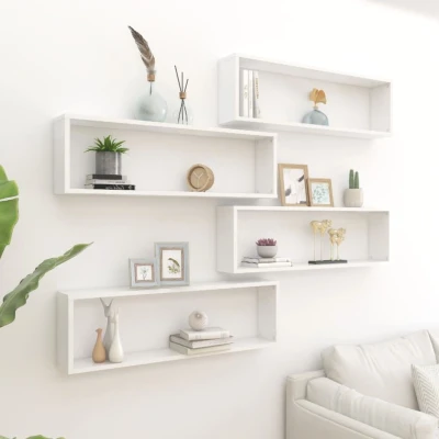 Afbeelding van Wandschappen kubus 4 st 100x15x30 cm spaanplaat hoogglans wit