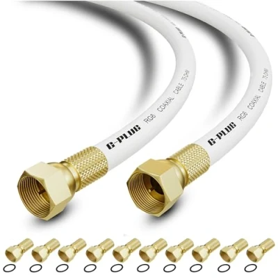 Afbeelding van G PLUG RG6 tv coaxkabel, 30 m, satelliet antennekabel, verlengkabel voor satellietkabel, F stekker, coaxkabel tv, HDTV, radio, Full HD, met 10 aansluitingen compressie