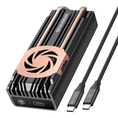 Afbeelding van USB 4.0 40 Gbps aluminium externe behuizing voor M.2 NVMe 2280 M Key SSD, koperen heatpipe, stille ventilator, C kabel