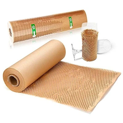 Afbeelding van SZSYumUnion Geperforeerd inpakpapier van honingraat, 91 m x 30 cm voor verhuizing, breekbare verzending (alternatief bubbelpapier)