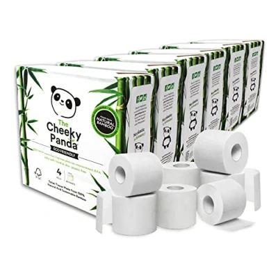 Afbeelding van The Cheeky Panda Toiletpapier van bamboe, 24 stuks (6 verpakkingen met elk 4 rollen, 3 laags, 200 vellen), hypoallergeen, plasticvrij, milieuvriendelijk, super zacht, scheurvast en duurzaam
