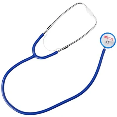 Afbeelding van Gima Traditionele aluminium stethoscoop, licht, met messing lier en anti koude ring, blauwe Y slang, 32562