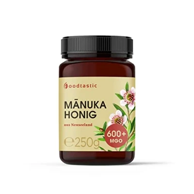 Afbeelding van Foodtastic Manuka MGO honing 600+ 250 g, gecertificeerd in Nieuw Zeeland, laboratoriumgecertificeerde