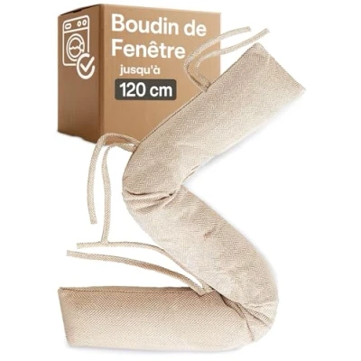 Afbeelding van Anti koude tochtstopper voor ramen tot 120 cm, wasbaar, energiebesparend, extra lang en zwaar, ook brede deuren, beige