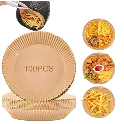 Afbeelding van 100 vellen bakpapier, rond, anti aanbaklaag, wegwerp voor heteluchtfriteuse, koekenpan (6,3 inch)