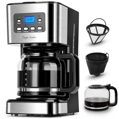 Afbeelding van Taylor Swoden Koffiezetapparaat Filterkoffie 12 Koppen met Glazen Kan Zwart/RVS Darcy 30QUK