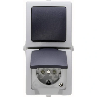 Afbeelding van Nautic Combinatie Wip Stopcontact IP44 met Randaarde Verticaal Antraciet / Wit