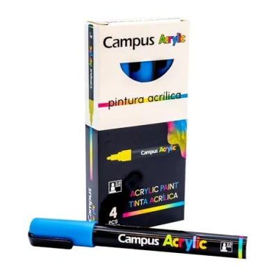 Afbeelding van Campus Lot de marqueurs acryliques à pointe ronde 2 mm, couleurs non permanentes base d&#039;eau, peinture opaque et séchage rapide (bleu)